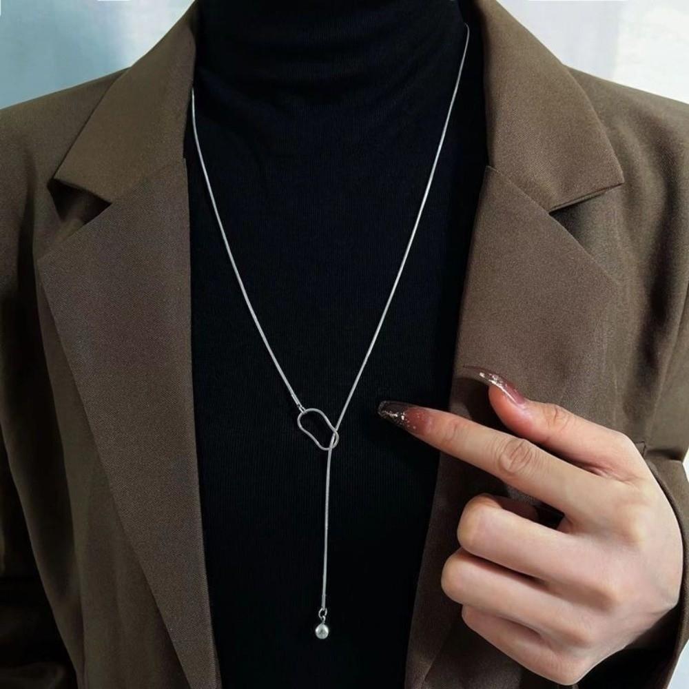 Adjustable Triangle Pendant Necklace Elegant Tassels Necklace  Autumn Winter Sweaters