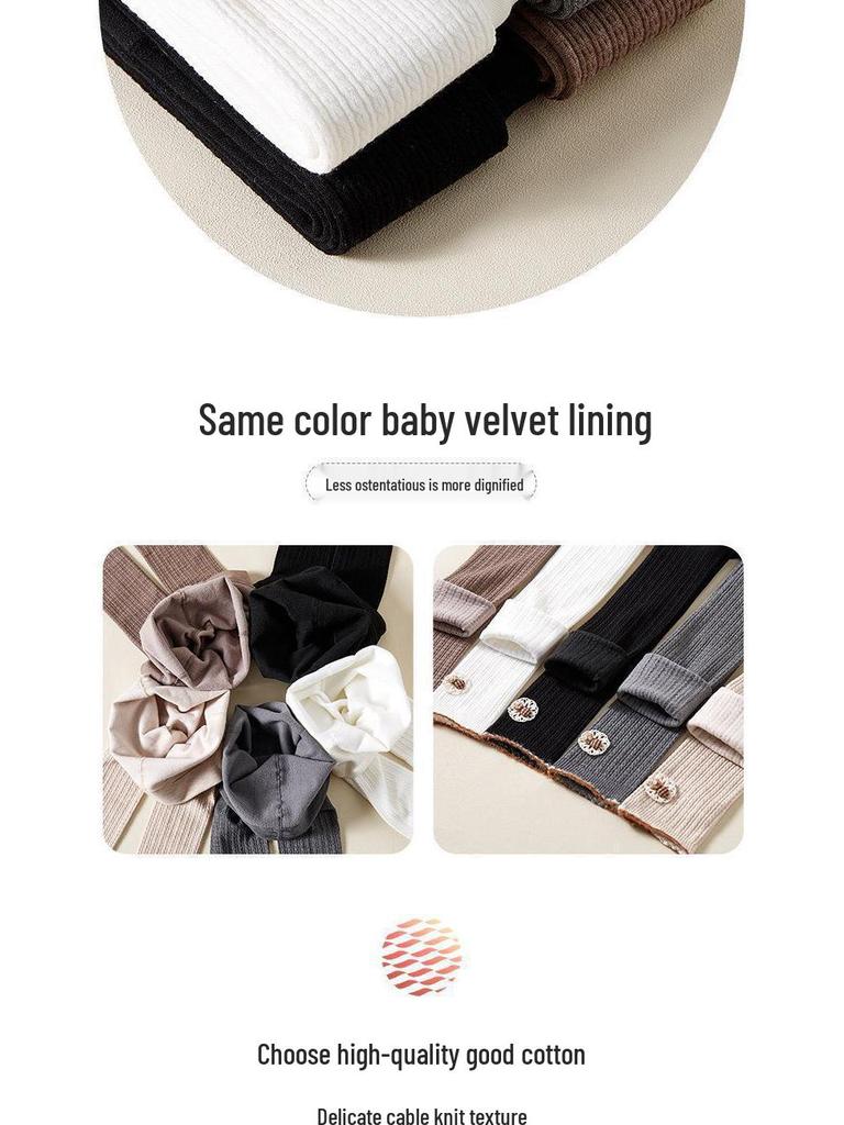 Girls' Fleece Lined Cable Knit Button Flower Tights - Nine-Point Length for Spring, Autumn, and Winter Wear