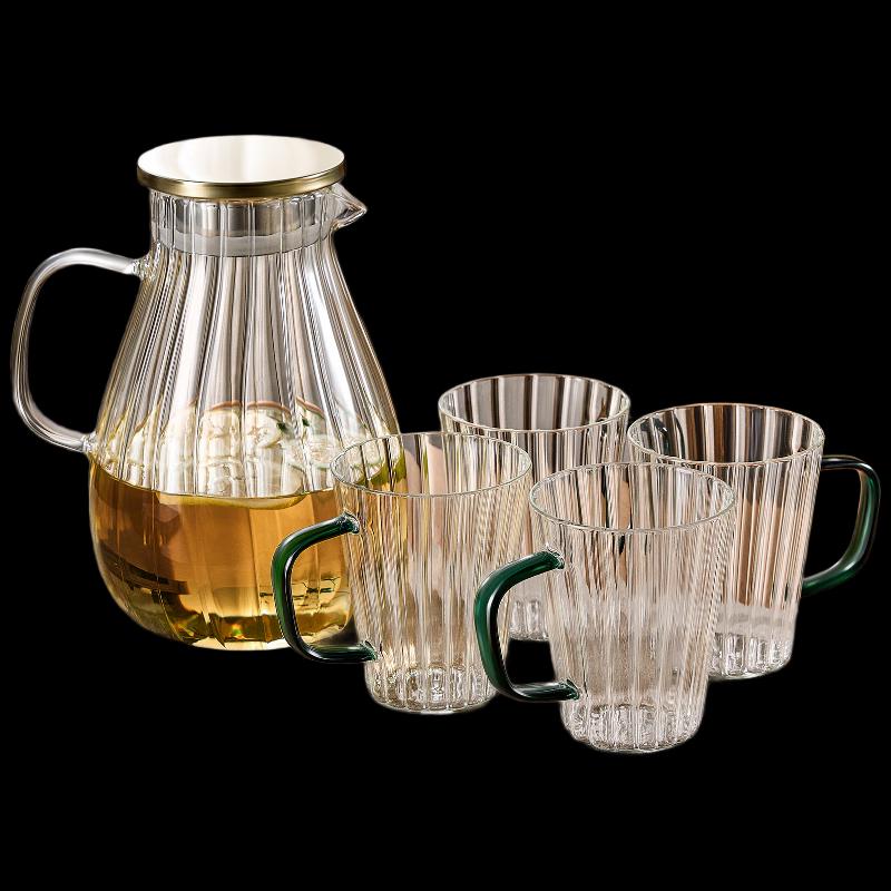 Deer Color 2L Striped Glass Pitcher and 4 Mugs Set