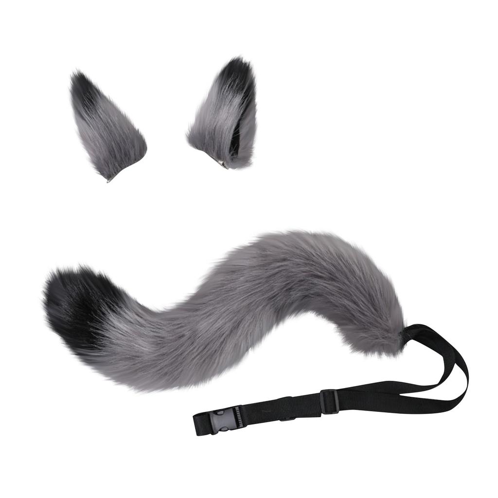 1 Set Faux Tail Real-looking Comfortable To Wear Role-playing Props Soft Cosplay Tail Ears