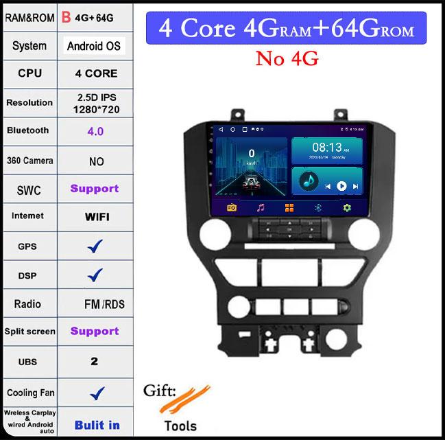 9 Lnch Android 14 For Ford Mustang 6 VI S550 2014 - 2021 Car Radio Multimedia Video Player Navigation GPS Stereo Auto 4G+WIFI
