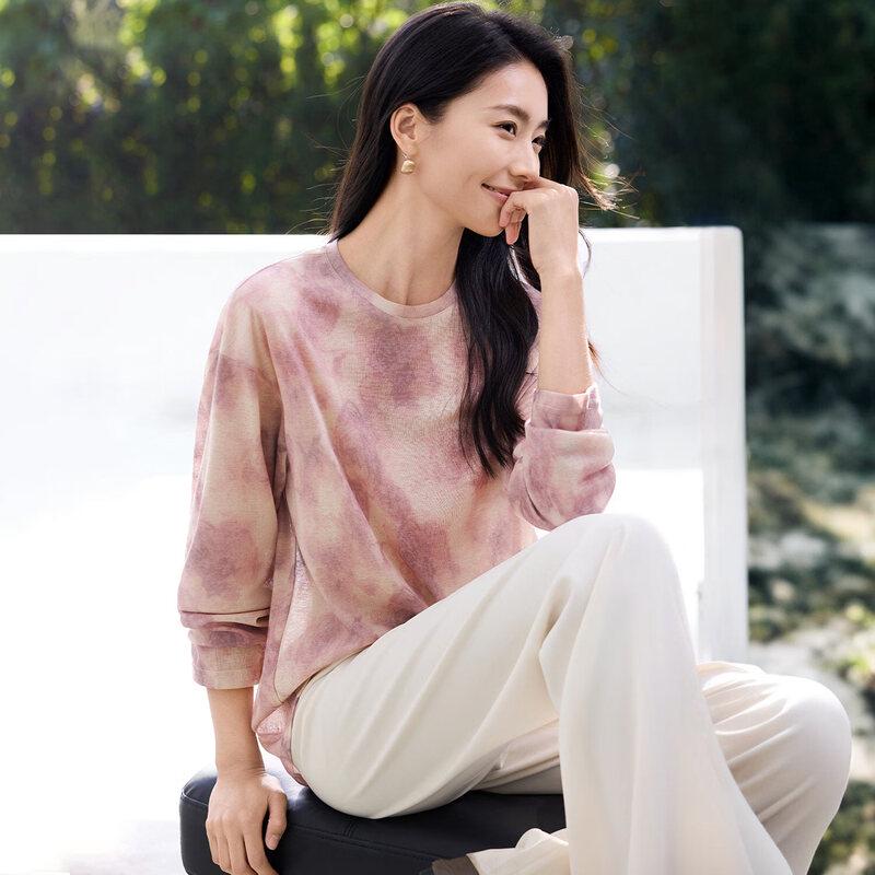 IHIMI Women s New Chinese Ink Wash Dye Long Sleeve T-Shirt S