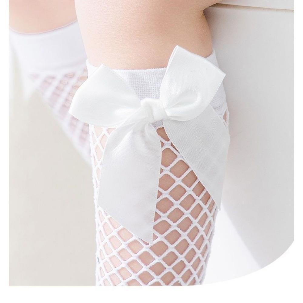 Spring Parent-child Small and Medium Grid Fishing Net Socks, Sexy Big Bow Women's Net Socks, New Medium and Long Socks.