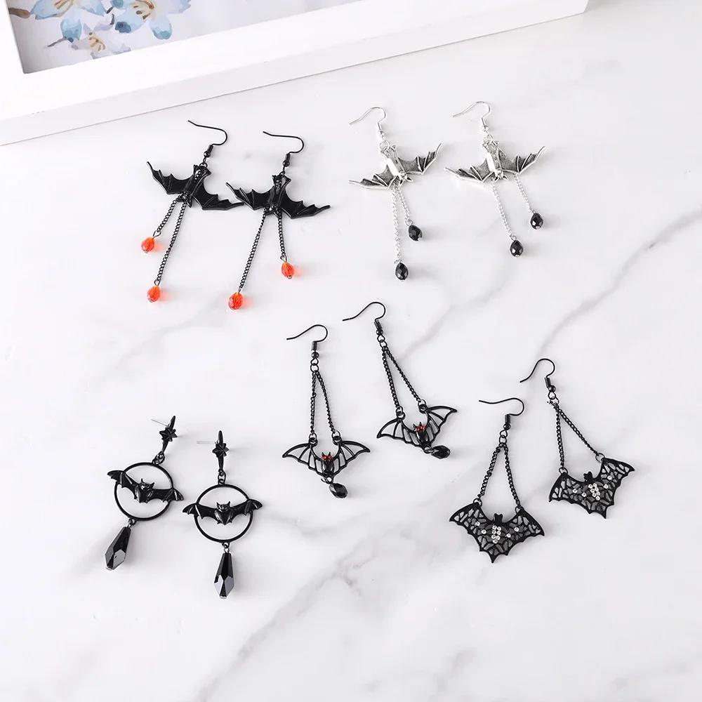 Vintage Gothic Vampire Bat Black Rose Earrings for Women 2025 Creative Holiday Party Personalized Jewelry Halloween Gifts