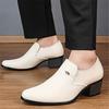 New Slip On White Height Increasing Loafers Men's Pointed Leather Casual Cuban Shoes Wedding Dress Homecoming Footwear