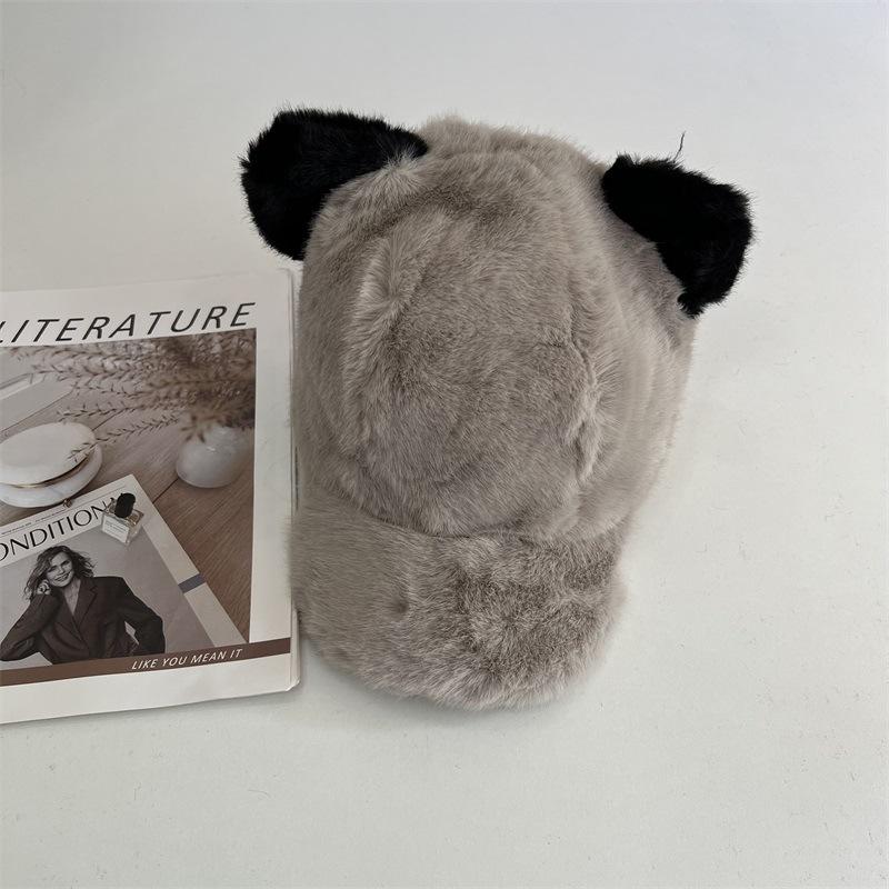 

Cute velvet thickened imitation rabbit velvet cap female autumn and winter bear ears cold and warm plush baseball cap M（56-58cm）