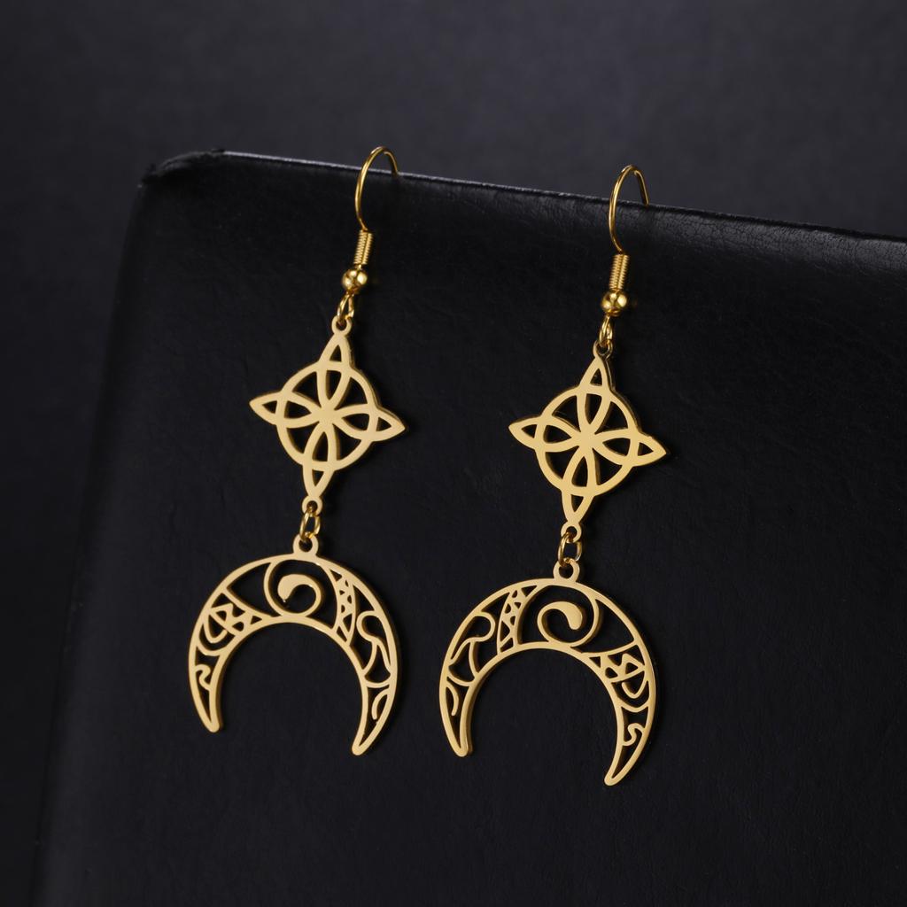 LIKGREAT Witch Knot Moon Drop Dangle Earrings for Women Girls Stainless Steel Celtic Crescent Pendant Jewelry Valentine's Gift