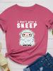 I Don't Give A Sheep Print Women T Shirt Short Sleeve O Neck Loose Women Tshirt Ladies Tee Shirt Tops Clothes Camisetas Mujer