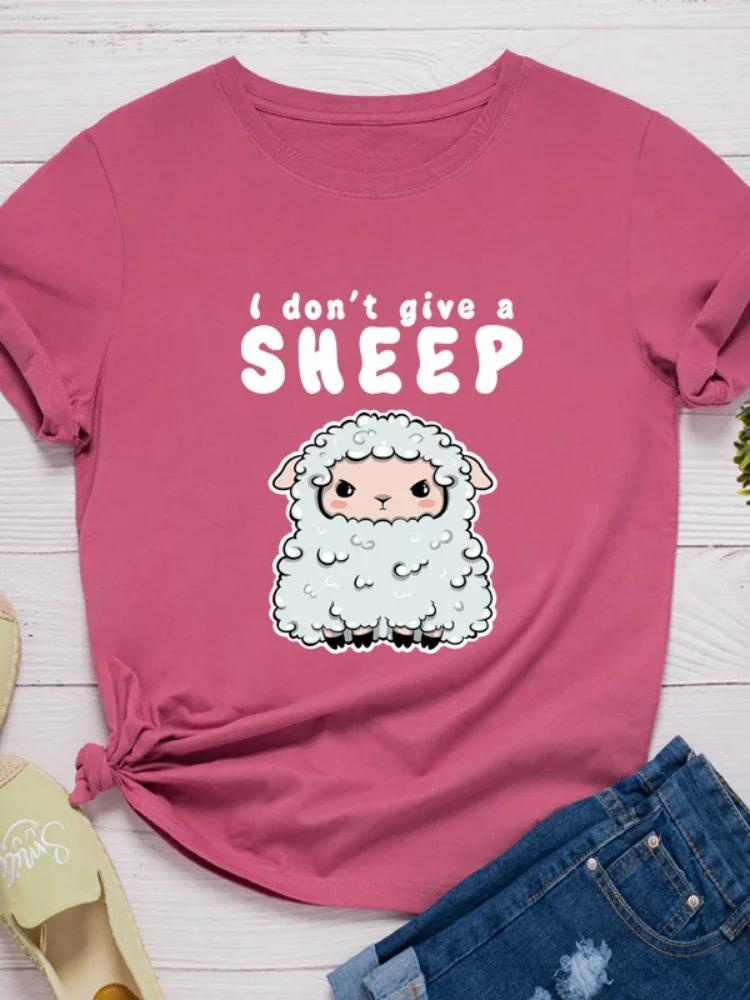I Don't Give A Sheep Print Women T Shirt Short Sleeve O Neck Loose Women Tshirt Ladies Tee Shirt Tops Clothes Camisetas Mujer