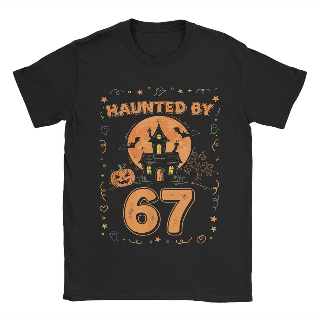 67 Meme Halloween Haunted T Shirt Men's Pure Cotton Novelty T-Shirts Crewneck Tees Short Sleeve Clothes Party