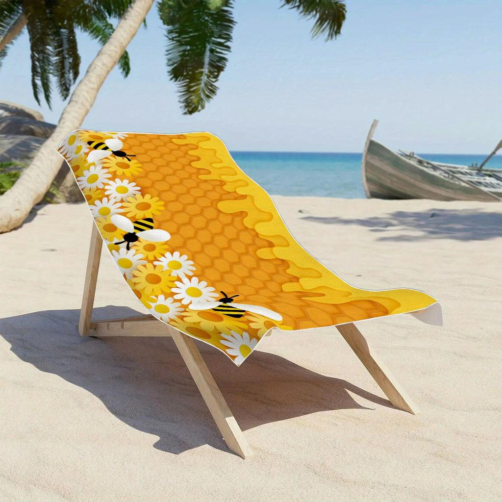 Honeycomb Bee Daisy Beach Towel Single Sided 2D Print Soft Microfiber Beach Towel Pool Beach Vacation Accessory Sunny Vibe Gift