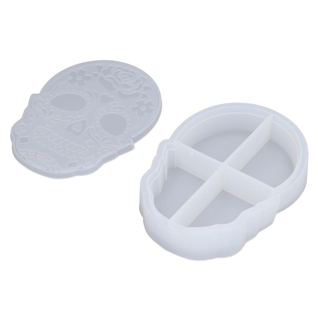 Storage Box Silicone Mold Skull Shape Easy Demolding Epoxy Resin Mold with Lid for DIY Cosmetic Jewelry Storage Box