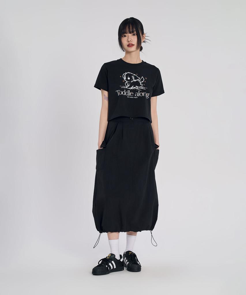 Slow Record House Nylon Cargo Long Skirt_Black