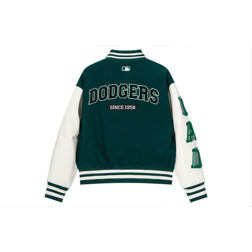 MLB Varsity LA Dodgers FW23 Letter Print Single-Breasted Baseball Jacket Unisex jackets Dark-Green 3AJPV0234-07GND