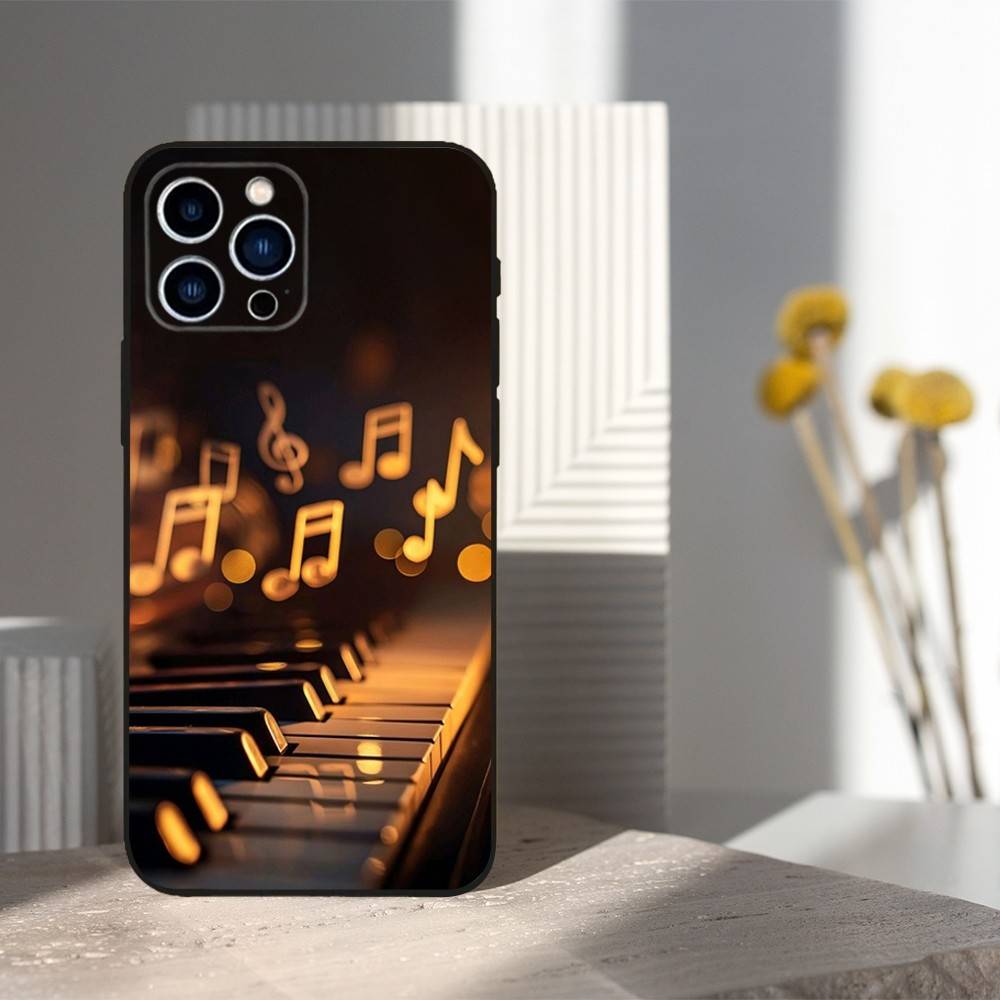 Keyboard Art Piano Phone Case For iPhone 16,15,14,17,13,12,11 Plus,Pro Max,XS,X,XR,SE,Mini,8,7,Soft Silicone Black Cover
