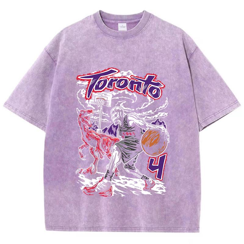 Oversized Woman Washed T-Shirts Toronto Basketball Print Short Sleeve Cotton Distressed Tops Vintage Female Clothes