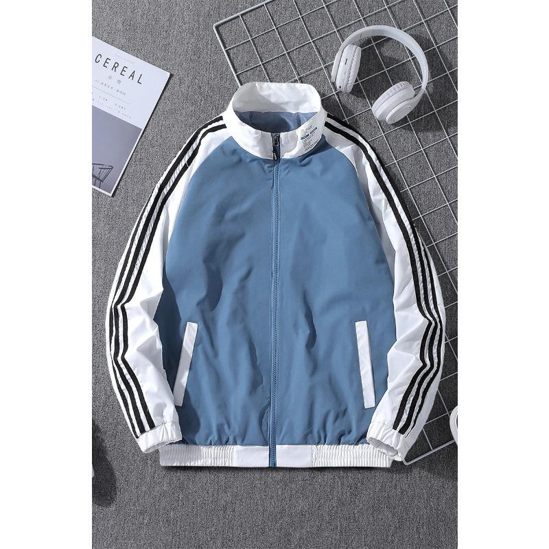 

Спортивная куртка для студентов на весну и осень, свободная куртка, мужской кардиган с воротником-стойкой и тремя полосками, спортивный топ M синий