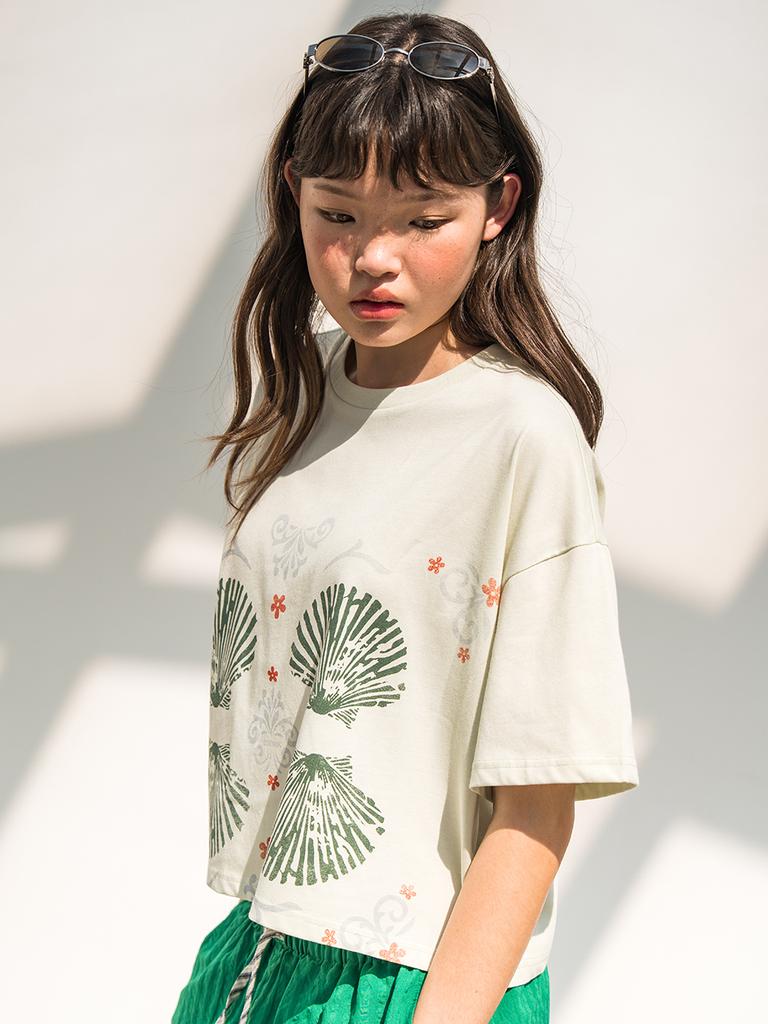EDENIK Shell Pattern Crop Short Sleeve T-Shirt_Yellow Green