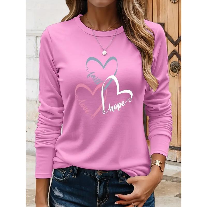 

Women s T shirt Long Sleeve Crew Neck Long Sleeve Tunic Heart Graphic Vintage Stylish Round Neck Regular Tops S