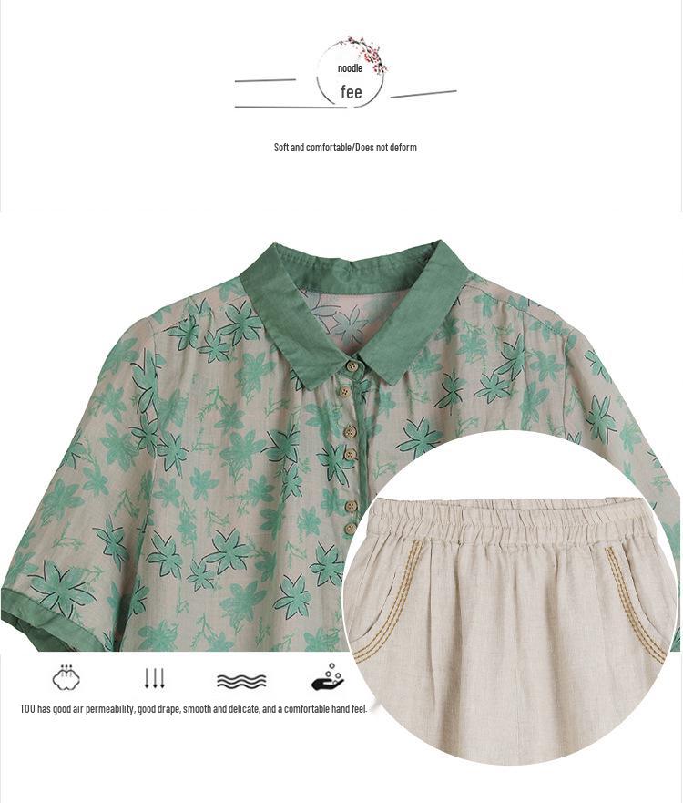 2025 Κορεάτικου Στυλ Μεγάλο Μέγεθος Αδυνατιστικό Ρετρό Δύο Τεμαχίων Βαμβακερό Λινό Καλοκαιρινό Κοστούμι για Γυναίκες