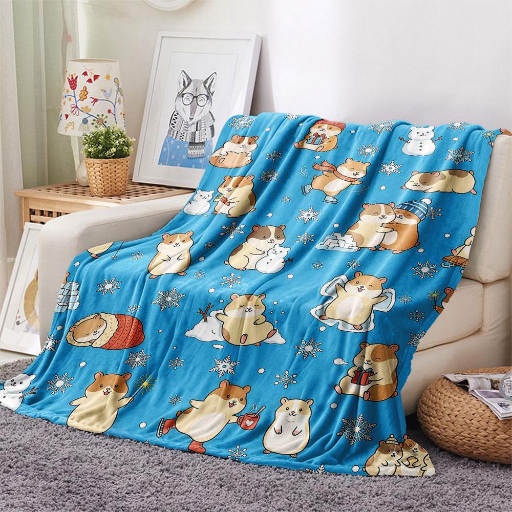 1PC Winter Hamsters Graphic Print Flannel Blanket Lightweight and portable for Home Decor Warmth and Comfort Birthday Present Birthday Gifts