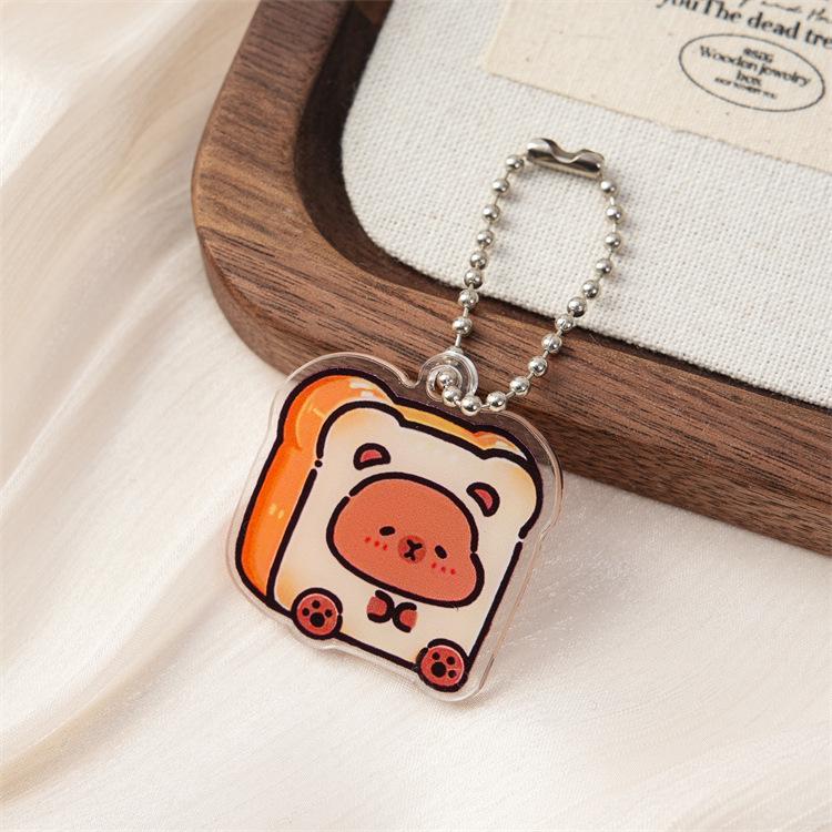 Cute Capybara Cartoon Keychain - Beaded Chain & Acrylic Pendant