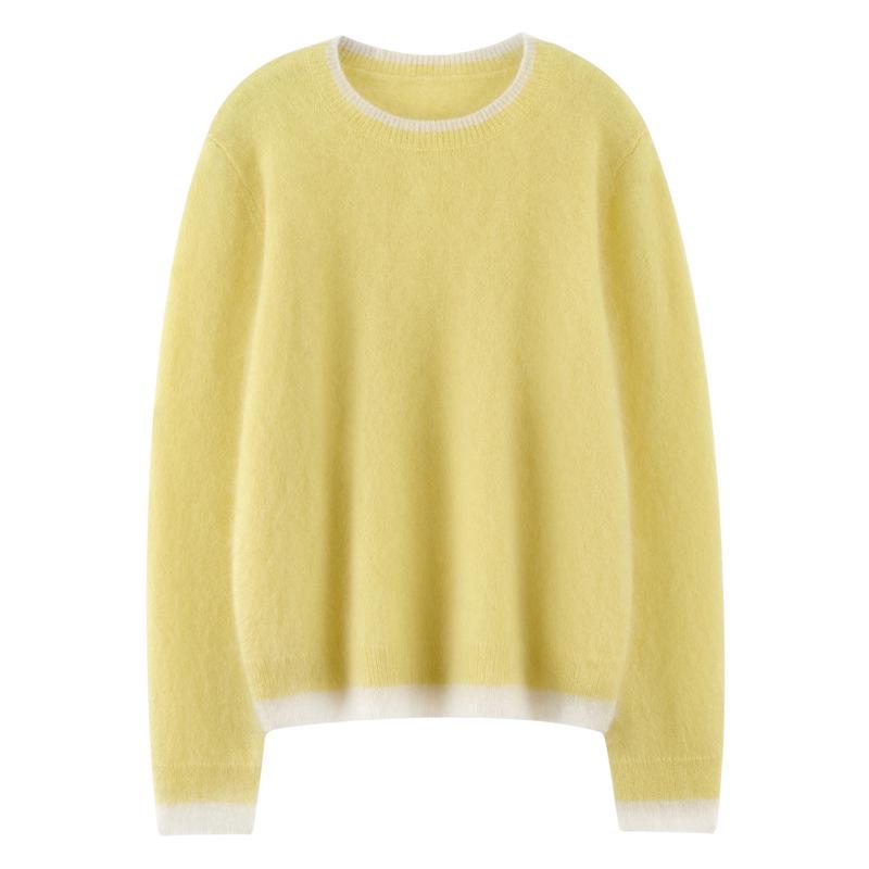 Women's 100% Pure Cashmere Color Block Round Neck Sweater