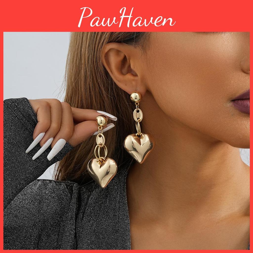 Trendy Heart Gold Pendant Earrings Vintage Geometric Heart Studs Fashion Street Style