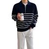 Suéter de Hombre Retro Estilo Coreano a Rayas con Media Cremallera y Solapa