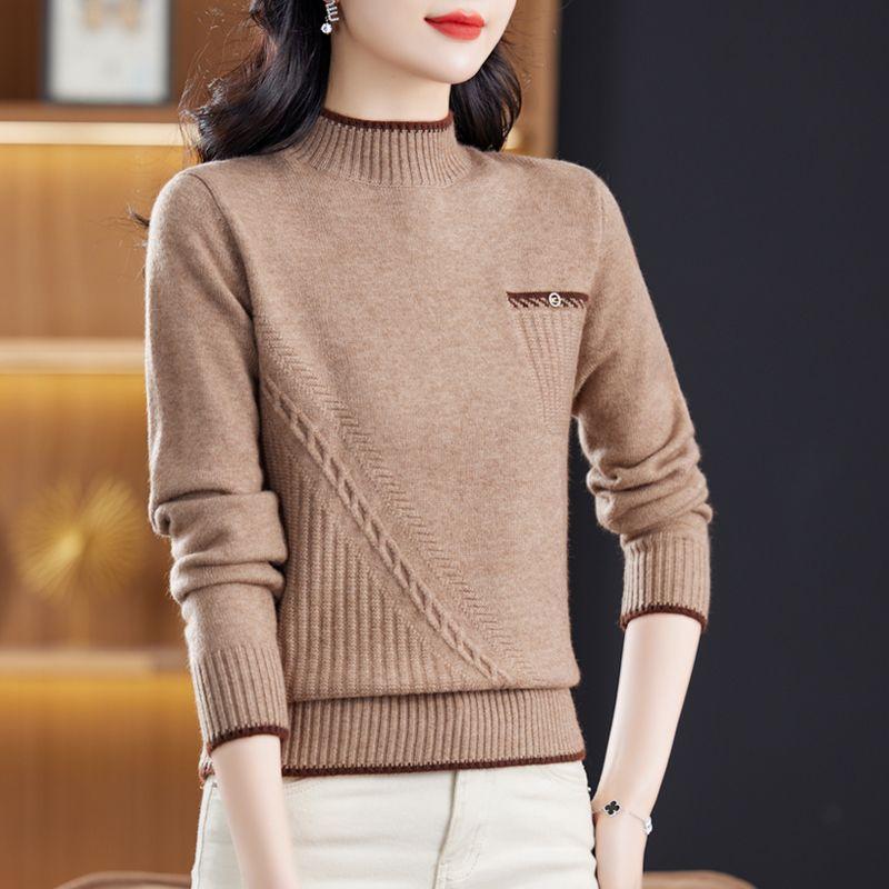 

Осенне-зимний свитер с длинными рукавами, женский трикотажный топ с полувысоким воротом, плотная и свободная базовая рубашка для мам L