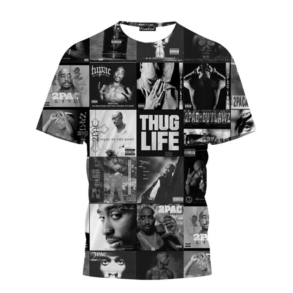 Men's 2Pac Graphic Hip Hop Short Sleeve T-Shirt Harajuku Summer Tops