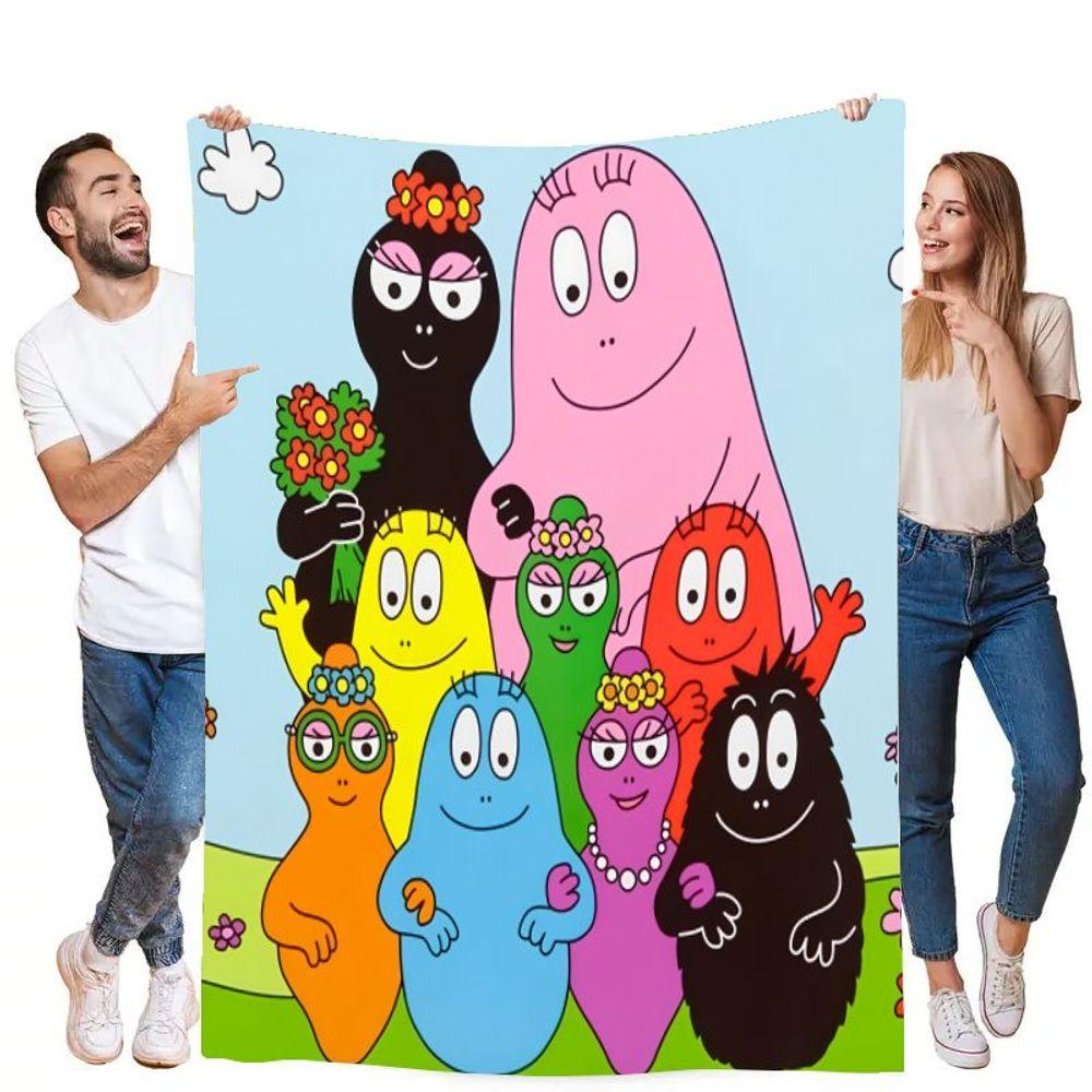 Kolorowy Koc Barbapapa - Fantazyjny Wzór Postaci w Kształcie Plamy do Rodzinnych Przytulasów, Przytulny Miękki Mikrofibra Blan