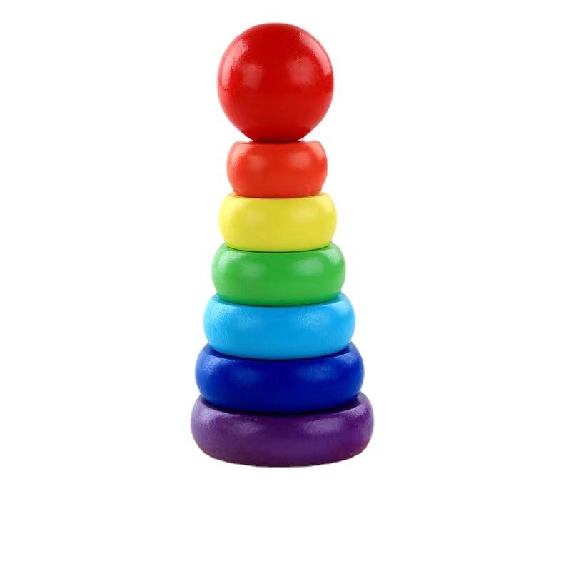 Wooden Children's Rainbow Tower Tumbler Stacked High Set of Columns Parent-child Activity Baby Early Education Educational Toys