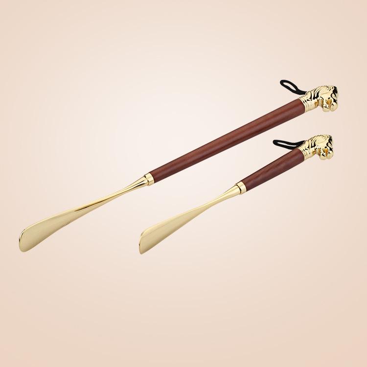 Metal Alloy Lion & Horse Head Zodiac Solid Wood Long Shoehorn
