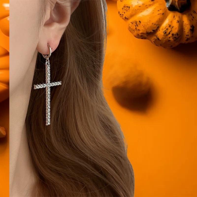 Fashion Zircon Crystal Cross Earrings For Women Men Gothic Punk Hip Hop Jesus Crucifix Dangle Earring Christian Party Jewelry