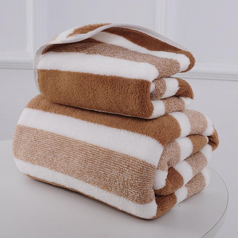 8-Piece Coral Fleece Bath & Face Towel Set with Wide Stripes - Adult Size