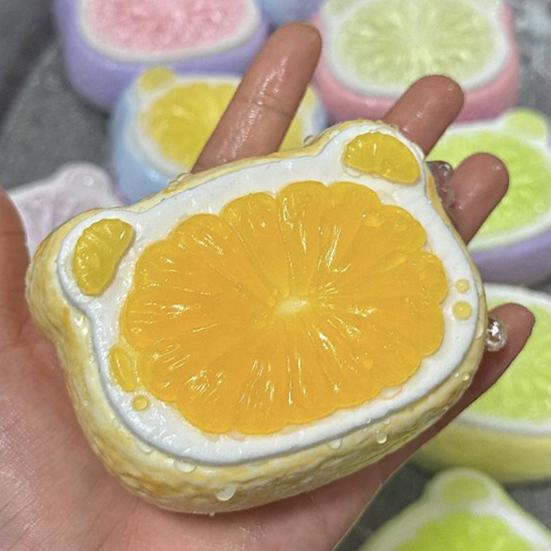Yousheng Bear Cake Squeeze Toy Stress Relief Simulated Jelly Orange Cake Sensory Toy Soft Stretchy Food Shape Home Office Desk