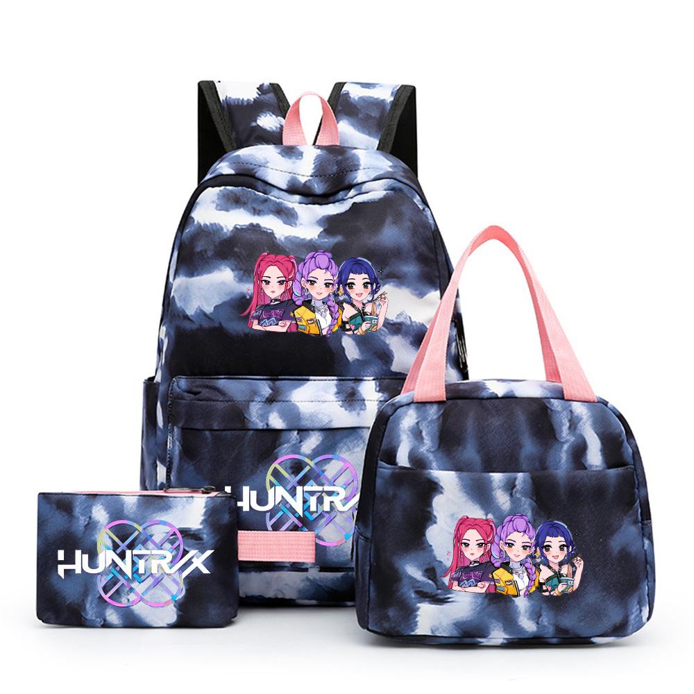 3 st/set Anime Söt Kpop Tryckt Ryggsäck med Matlåda Pennfodral för Tonårsflicka Pojke Bokväska Stor Kapacitet vattentät Resväska Barnpresent