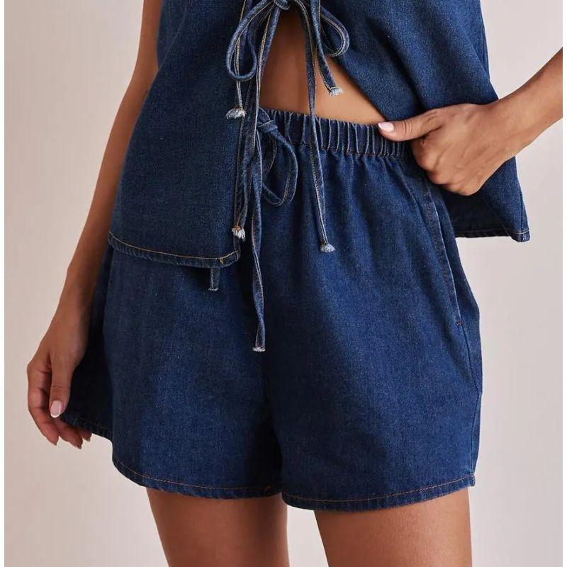 

Western Style Summer Fashion Casual Vest Denim Suit Shorts Casual Vest and Shorts Set Dark blue pants XXL