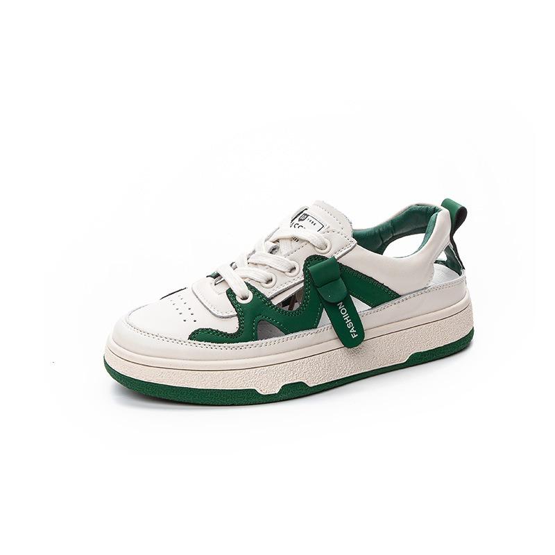 Platform Sandals Women's Summer New Leather Hollowed-out Breathable Little White Shoes Shallow Mouth Lace-up Sports and Leisure Board Shoes
