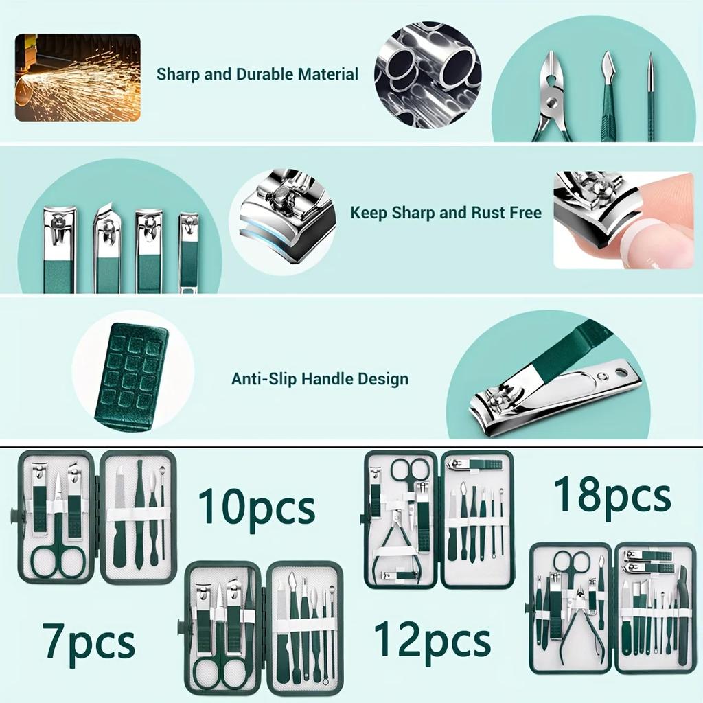 Xiaomi Stainless Steel Nail Clippers and Pedicure Set for Green Nails and Toenails Beauty Tools, Professional Manicure Trimming Kit