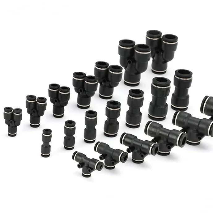 4 6 8 10 12 14 16mm PY PW Black Y-type Three Ways Pneumatic Air Fitting Quick Push To Connect Quick Release Variable 14-12 6-4