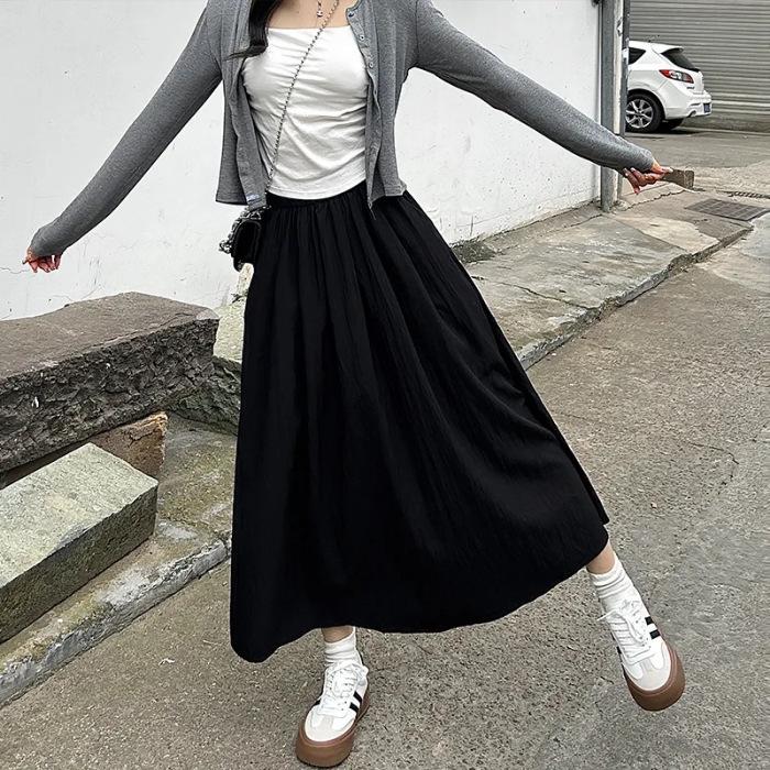 Yamamoto High-Waisted Pleated Long Skirt - Slimming, Solid Color, Versatile Japanese Casual Summer Style