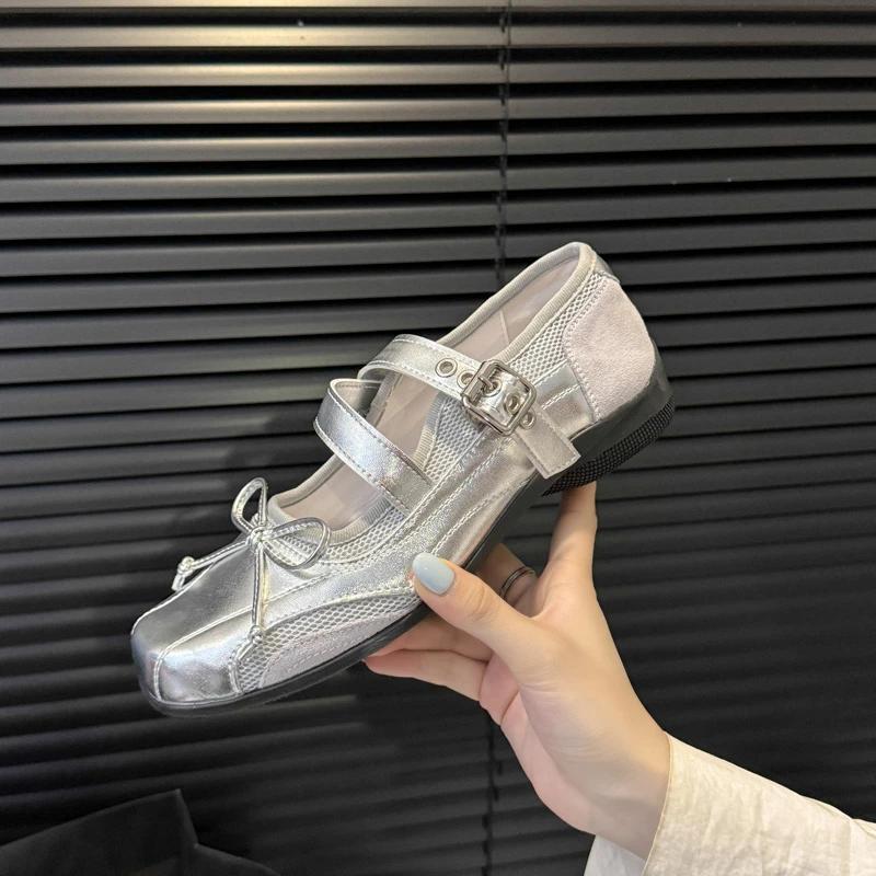 Fashion Mary Janes Ballet Flats Women Sport Casual Bow-Knot Walking Shoes Cozy Shoes Woman Mesh Shallow Breathable Sneakers Summer Lady