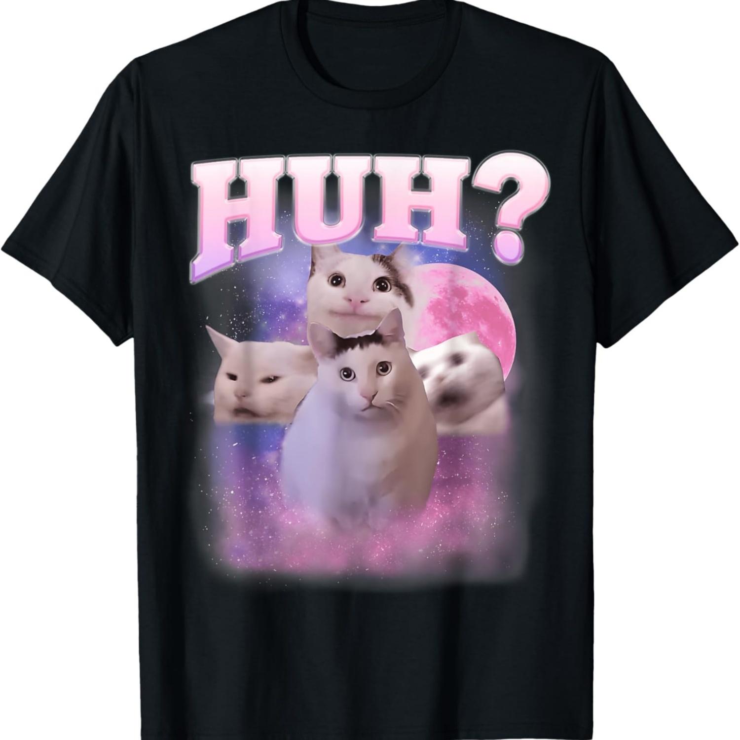 Huh Cat Funny Meme Chonky Cat Confused Cat Meme T-Shirt S чёрный