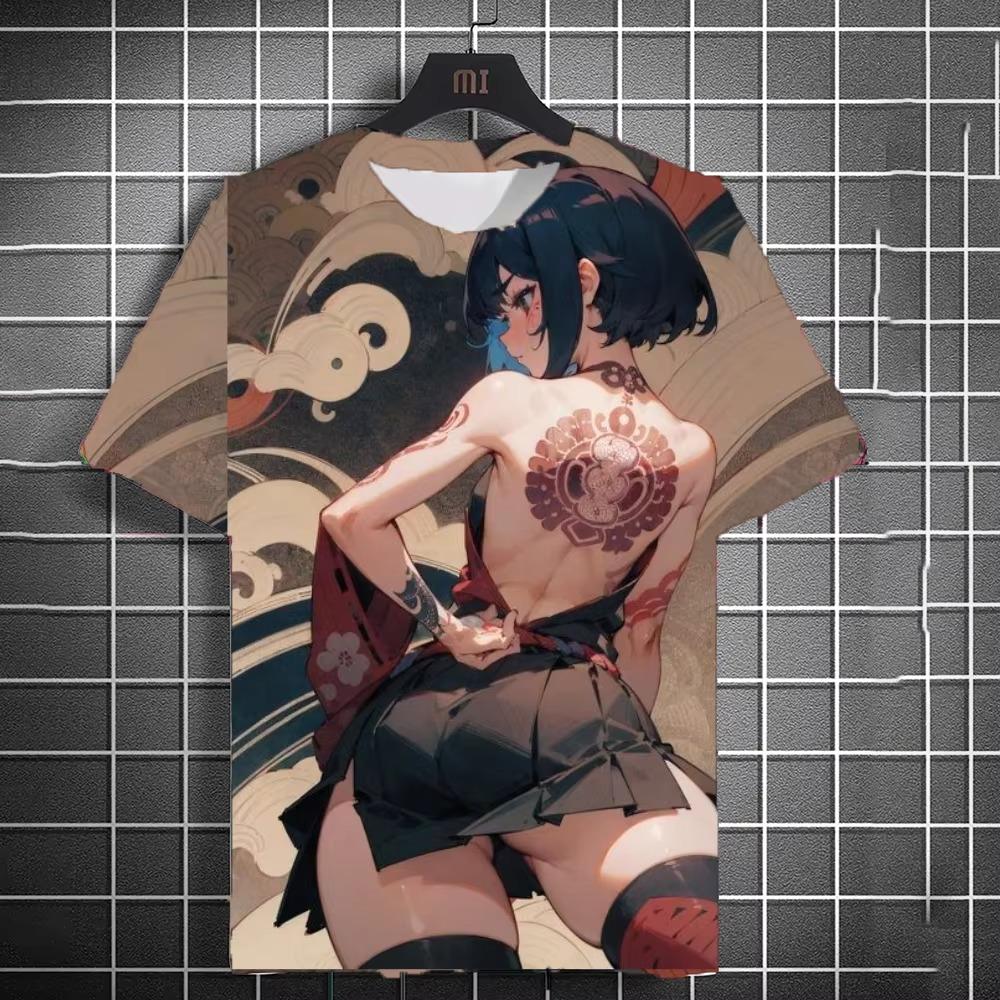 Japanese samurai samurai samurai sword tattoo girl T-shirt 3D printing universal personality anime T-shirt