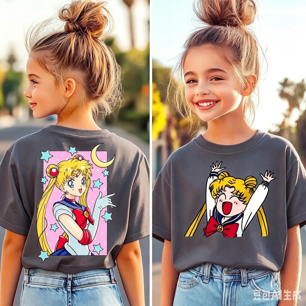 Sailor Moon Tshirt Printed Kids TShirt Boy Girl Unisex Summer Y2K Harajuku Loose Casual Short Sleeve Top for Chirldren Tees