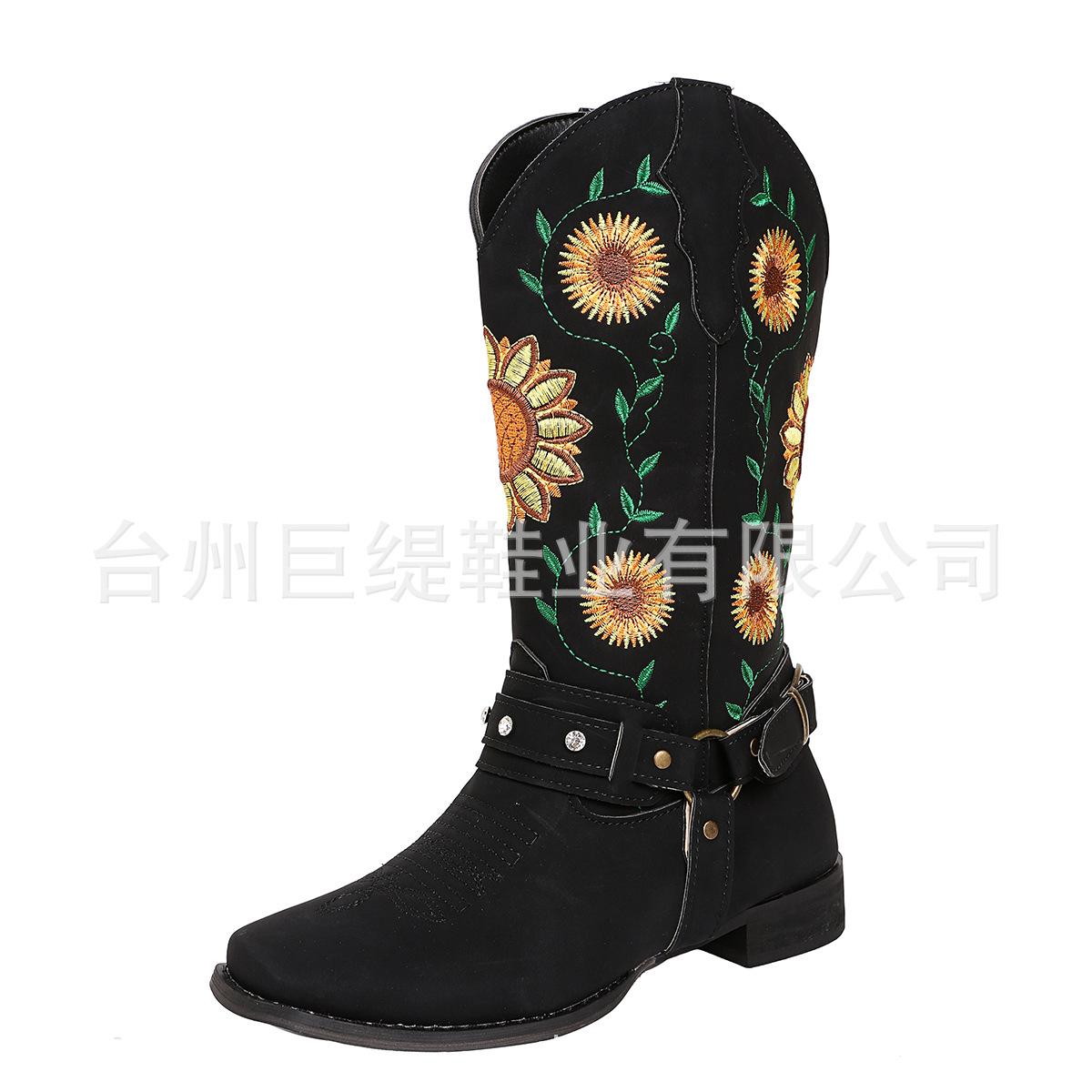

Juti spot new foreign trade boots 2025 winter European and American foreign trade large size embroidered sunflower picture knight women s boots 43 чёрный