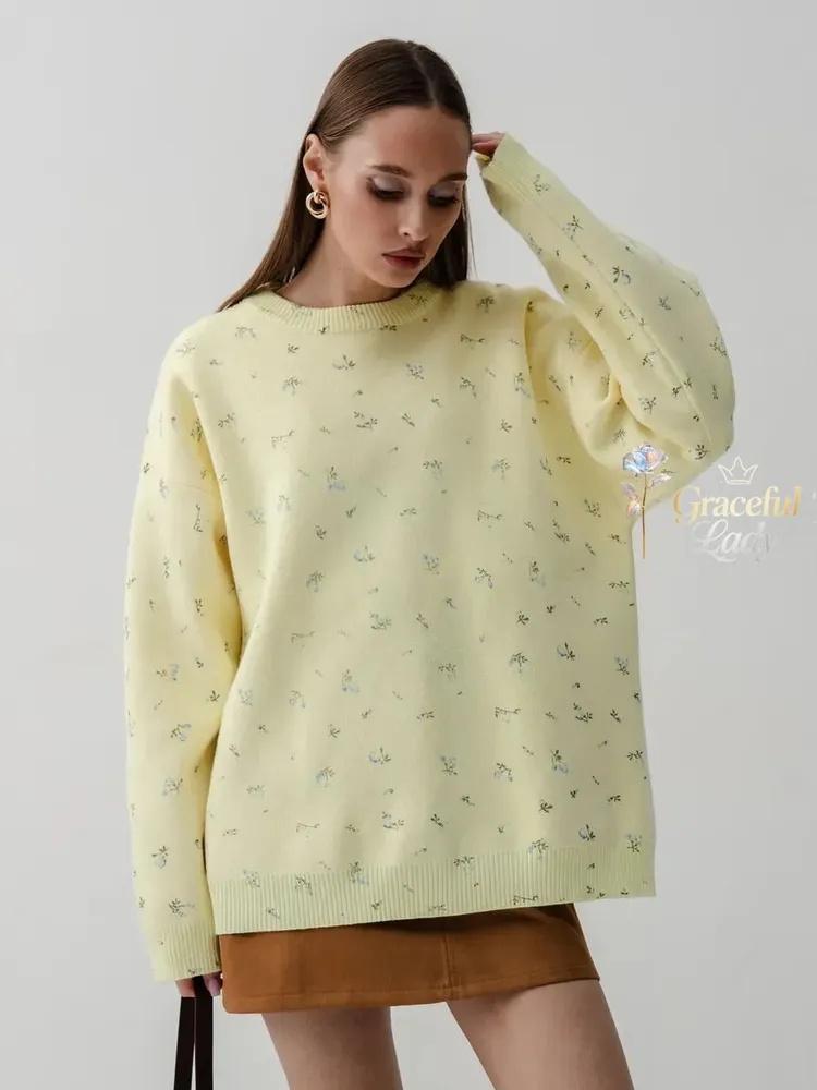 Floral Sweater Loose Casual Versatile Fashion Flower Sweater