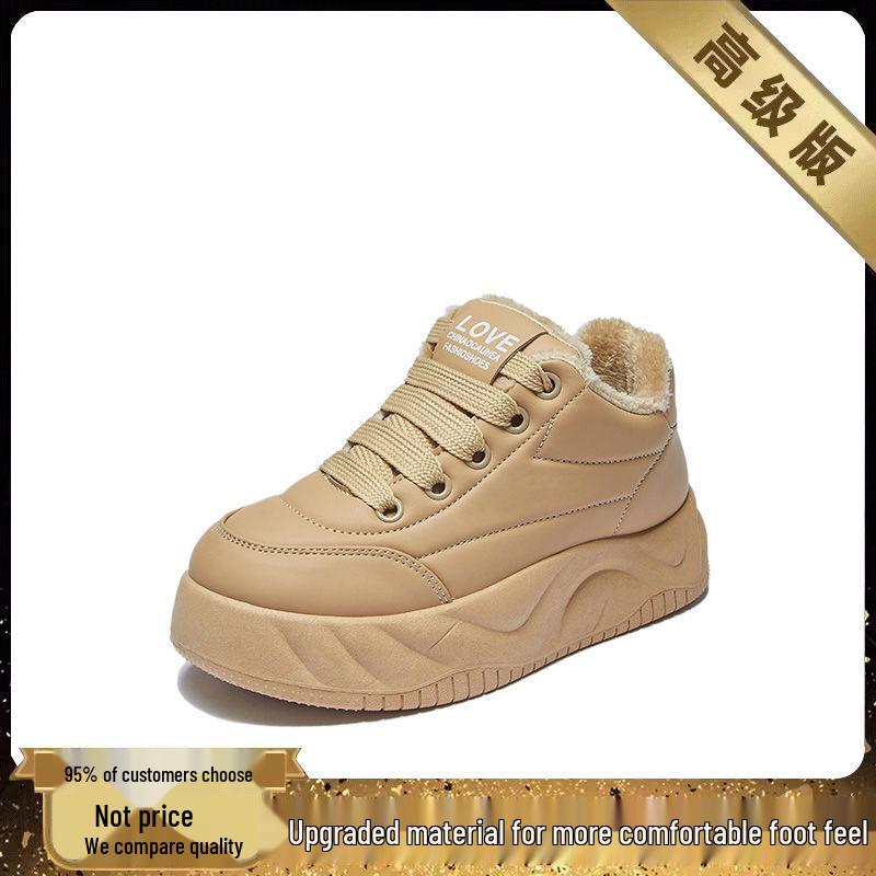 Damskie Zimowe Bawełniane i Skórzane Wodoodporne Grube Podeszwy Antypoślizgowe Buty Sportowe z Aksamitną Podszewką